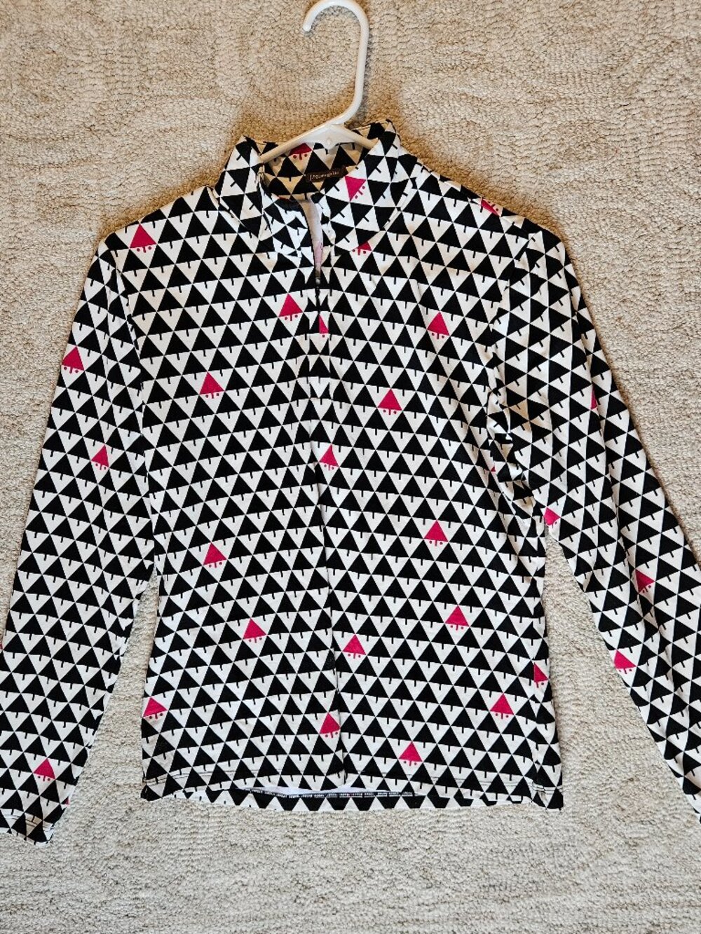 J. McLaughlin 1/4 Zip Long Sleeve Shirt Top Medium Black White Trees Catalina